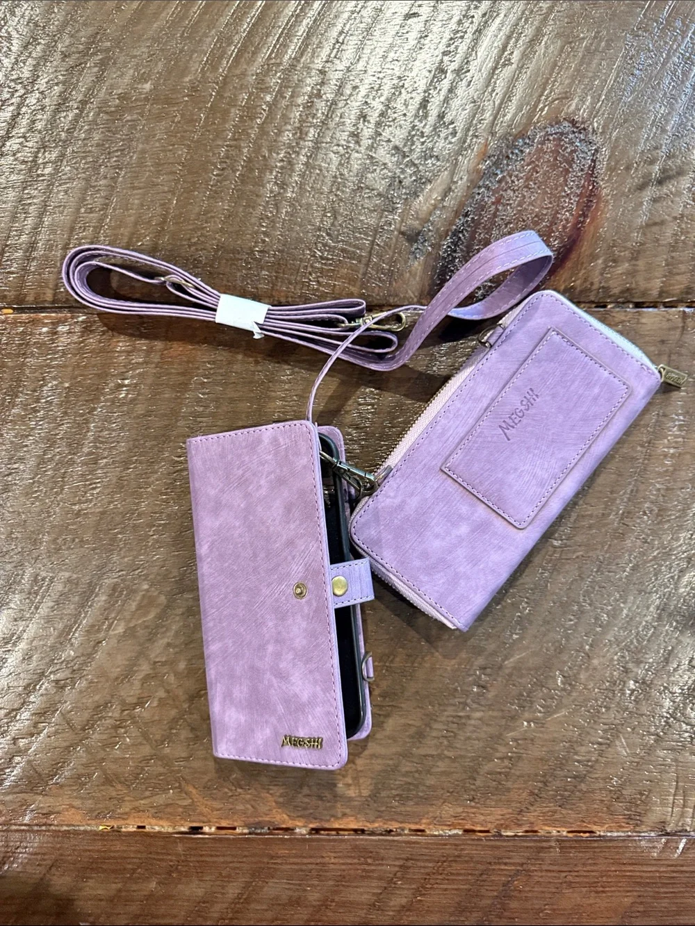 Lavender Crossbody Wallet Phone Case with Detachable Strap